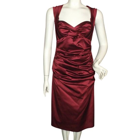Talbot Runhof Dresses & Skirts - TALBOT RUNHOF Dress, 12/42, Burgundy Stretch Taffeta, Wide Straps, Ruched Zipper